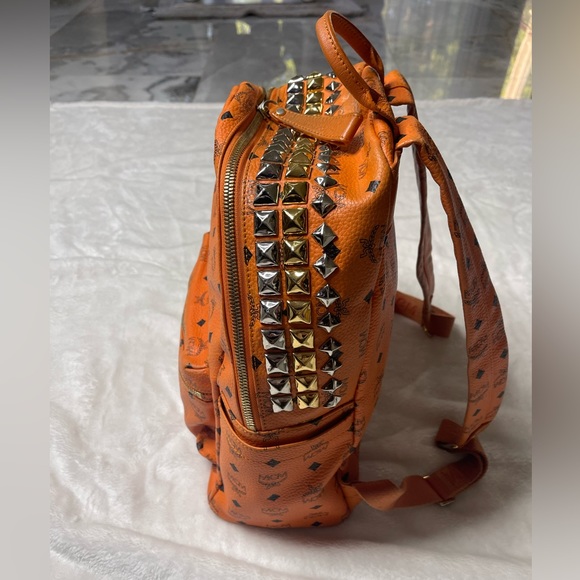MCM Visetos Side Stud Large Stark Backpack Orange - Picture 6 of 15